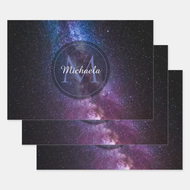 Milchstrahlenfarben, personalisierbar, monogramm geschenkpapier set (Set)
