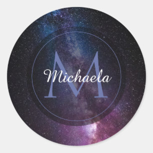 Milchstrahlenfarben, personalisierbar, monogramm runder aufkleber