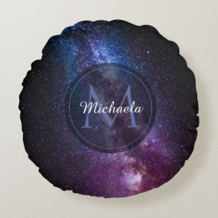 Milchstrahlenfarben, personalisierbar, monogramm rundes kissen