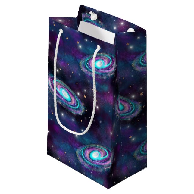 Milchstraße | Cosmic Blue Lila Pink Glow Kleine Geschenktüte (Vorderseite Schrägansicht)