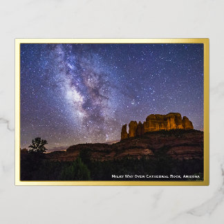 Milchstraße Galaxie über Dom-Felsen, Arizona Gold Folie Einladungspostkarte