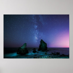 Milchstraße-Galaxie über tropischem Meer nachts Poster