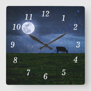 Milchstrasse Rinder-Mondlicht-Uhr Quadratische Wanduhr