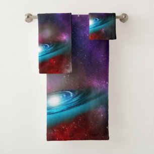 Milchstraße Starfield mit mehrfarbigem kosmischem Badhandtuch Set