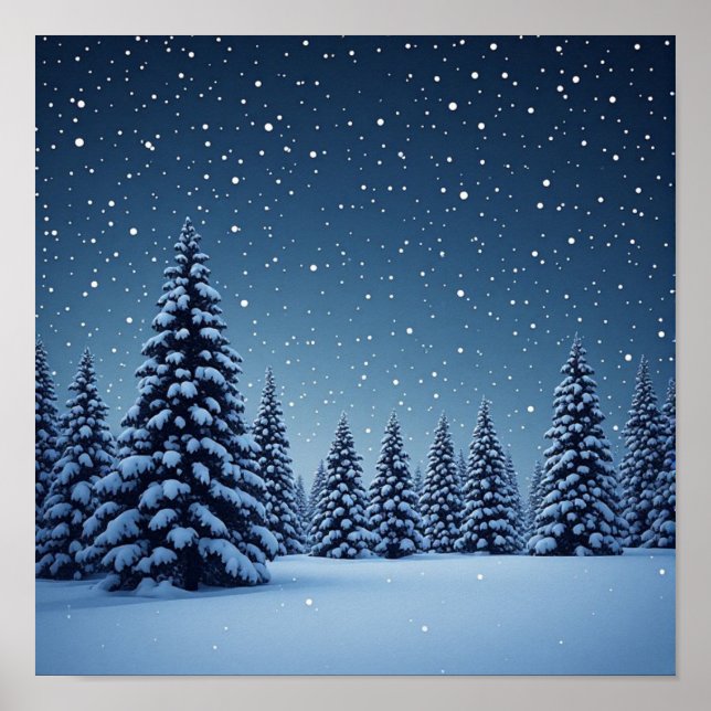 Milchstraße über schneebedeckten Gipfeln Poster (Vorne)