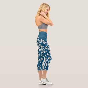 Milchweißes Blumenmuster Capri Leggings