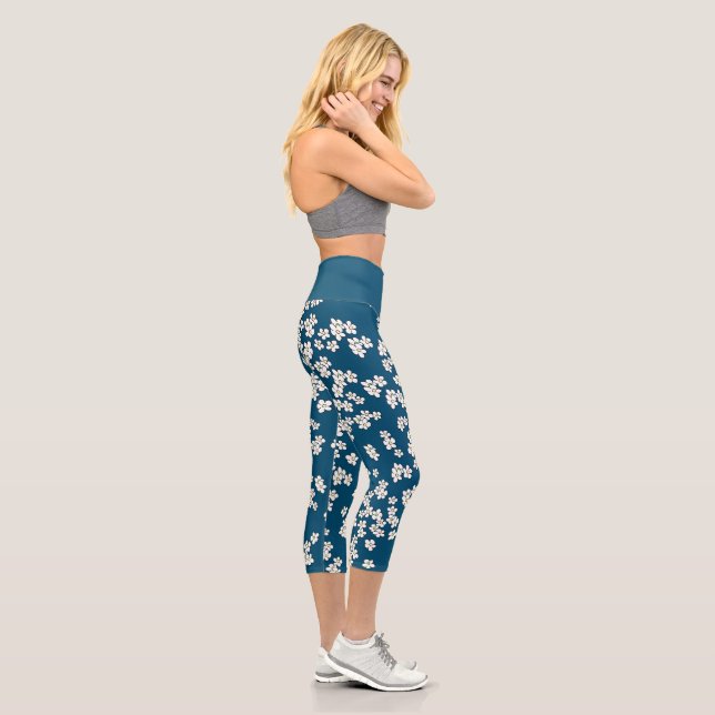 Milchweißes Blumenmuster Capri Leggings (Rechts)