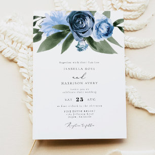 MILENA Dusty Blue Florale Gartenhochzeit Einladung