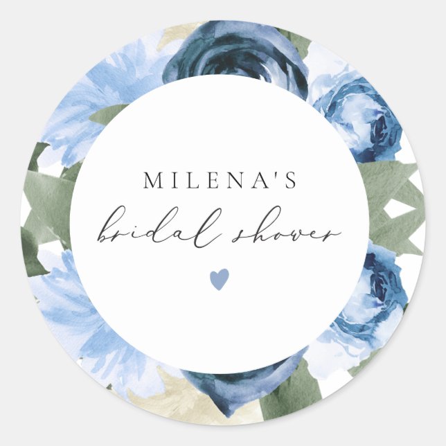 MILENA Etwas Blue Floral Brautparty Runder Aufkleber (Vorderseite)