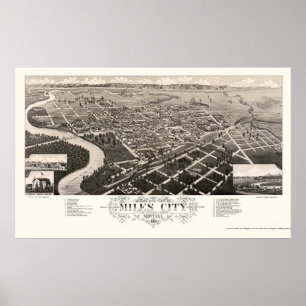 Miles City, MT Panorama Karte - 1883 Poster