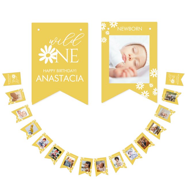 Milestone 1st Birthday Photo White Daisy Wimpelkette (Von Creator hochgeladen)