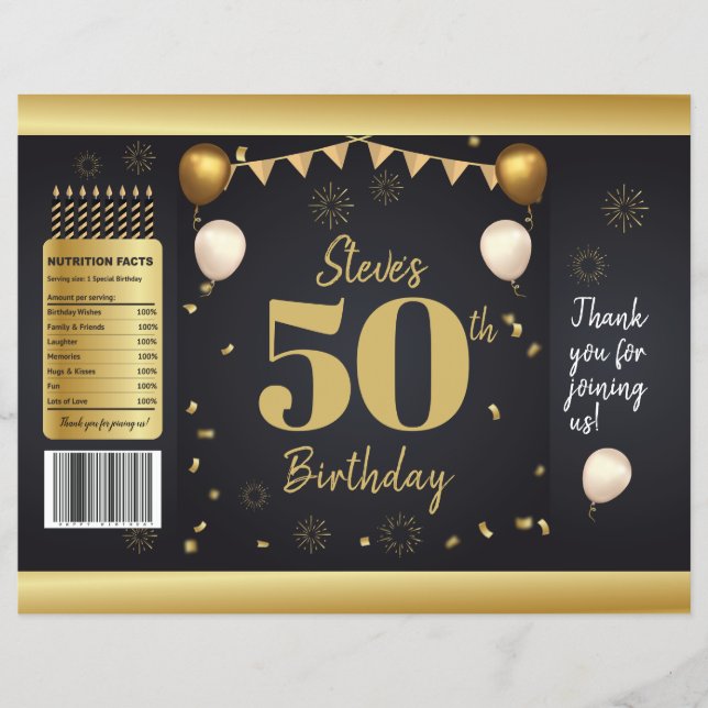 Milestone Birthday Gold Black Chip Bag Wrappers Flyer (Vorne)