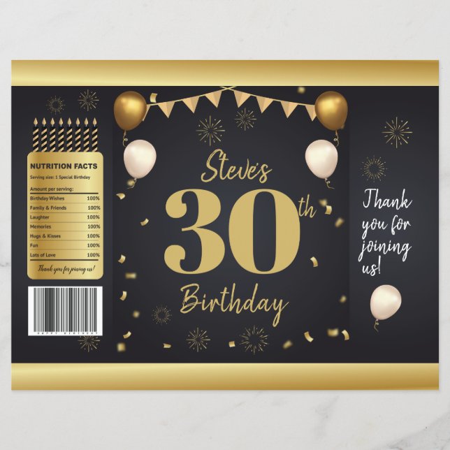Milestone Birthday Gold Black Chip Bag Wrappers Flyer (Vorne)