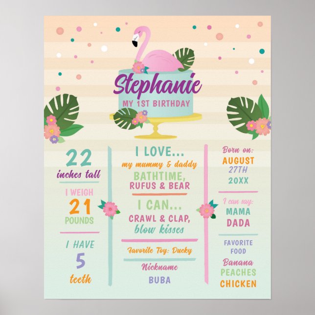 Milestone Flamingo Poster Boys 1st Cake Tropical (Vorne)