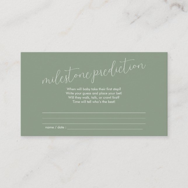 Milestone Prediction Baby Shower Sage Green Begleitkarte (Vorderseite)