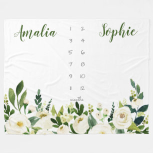 Milestone Zwillingsbaby Girl Aquarellfarben-Blume Fleecedecke