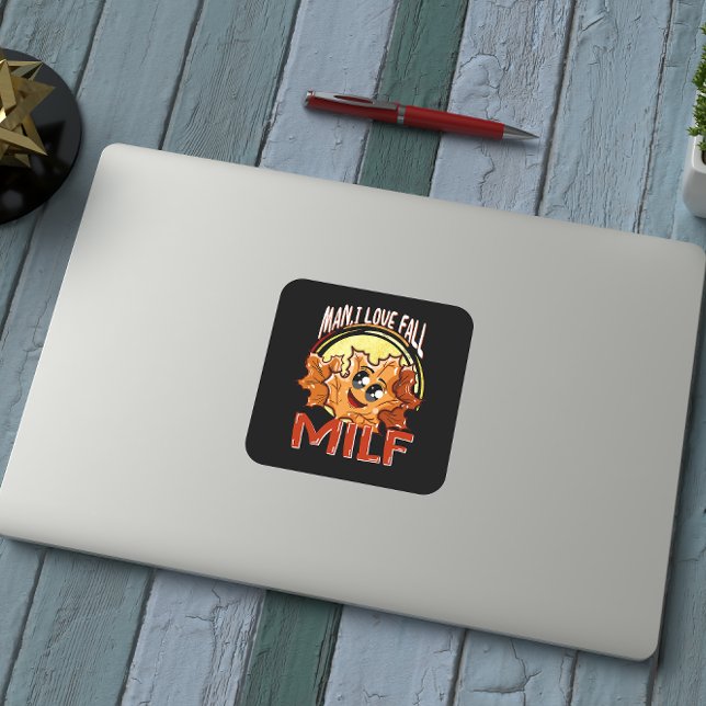 Milf, Mann I Liebe Fall, Niedlicher Herbst Quadratischer Aufkleber (Von Creator hochgeladen)