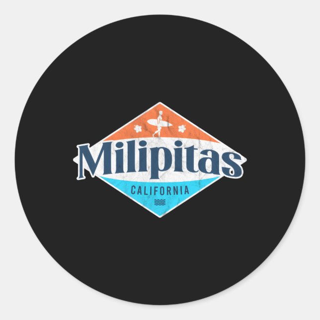 Milipitas California Beach Flag Surf Ca Runder Aufkleber (Vorderseite)