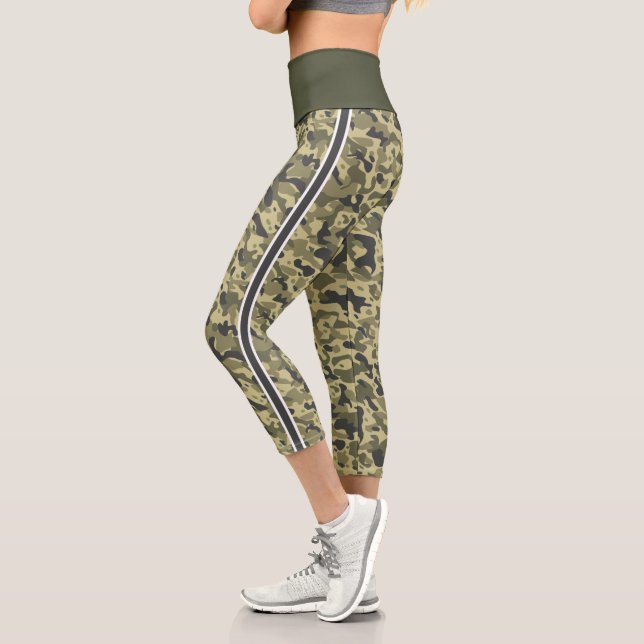 Militär-Grün-Tarnung weiß & grau Streifen Capri Leggings (Links)