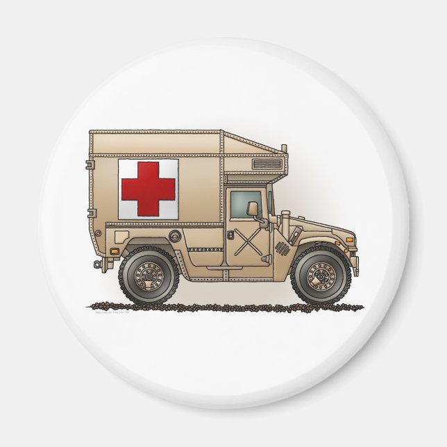 Militär Hummer Ambulance Round Magnet (Vorne)