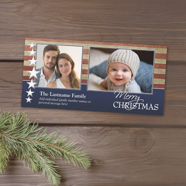 Militär/Patriotische Weihnachtsfotokarte Feiertagskarte (Military Patriotic Design for a Christmas card. Stars and Stripes Holiday Photo card)