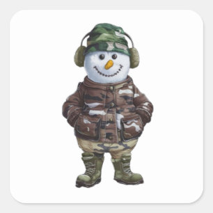 Militär-Schneemann Quadratischer Aufkleber