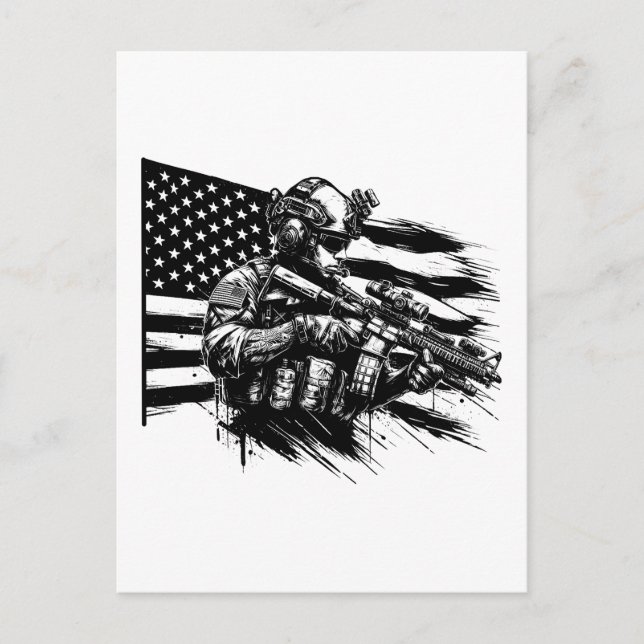 Militär Soldier Amerikanischer Flaggenstaat Patrio Postkarte (Vorderseite)