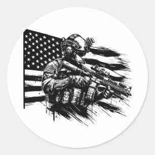 Militär Soldier Amerikanischer Flaggenstaat Patrio Runder Aufkleber
