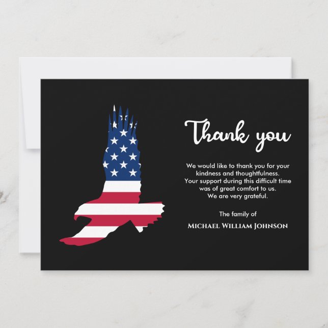 Militärarmee Veteran Begräbnis Eagle American Flag Dankeskarte (Vorderseite)