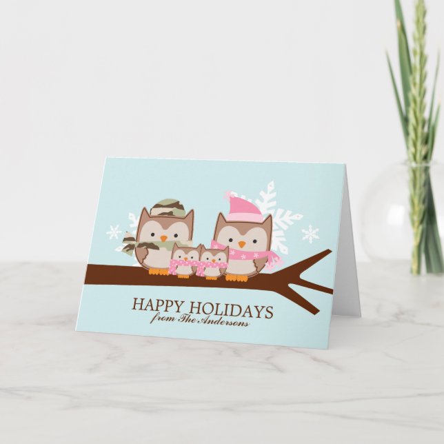 Militäreulen-Familien-Weihnachtskarten Feiertagskarte (Vorderseite)