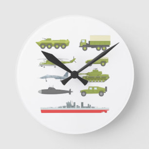 Militärfahrzeuge Silhouette Muster Taktische Wand Runde Wanduhr
