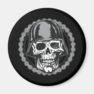 Militärhelm-Totenkopf mit Biker-Kette Magnet