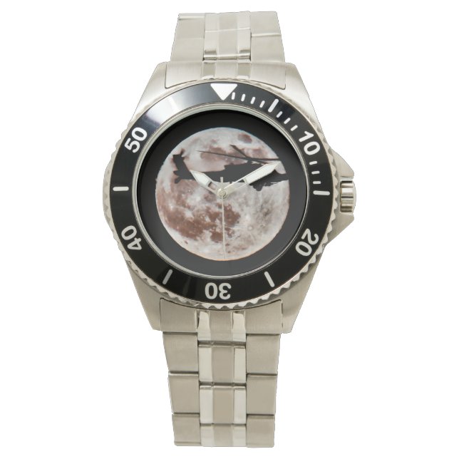 Militärhubschrauber gegen Vollmond Armbanduhr (Vorderseite)