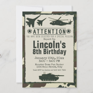 Militärische Camouflage Birthday Party Army Einlad Einladung
