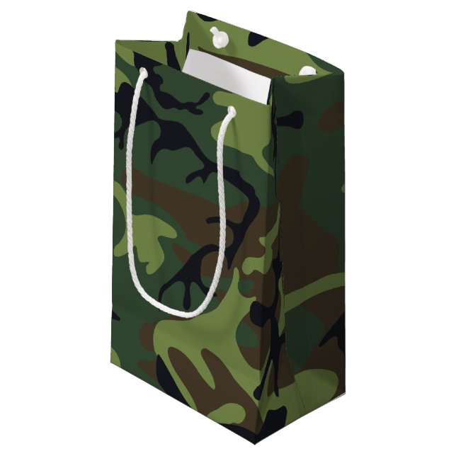 Militärische Camouflage des grünen Waldes Kleine Geschenktüte (Vorderseite Schrägansicht)