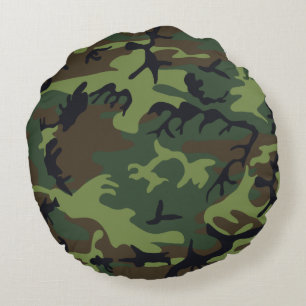 Militärische Camouflage des grünen Waldes Rundes Kissen