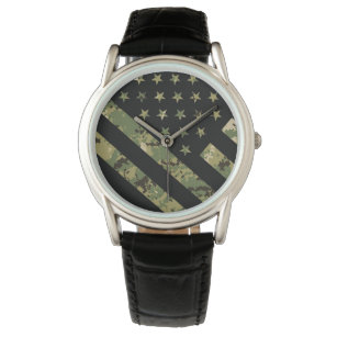 Militärische digitale Camouflage US-Flagge Armbanduhr