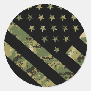 Militärische digitale Camouflage US-Flagge Runder Aufkleber