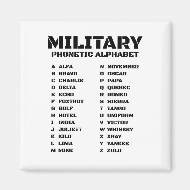 Militärische Phonetische Alphabet Magnet (Vorne)