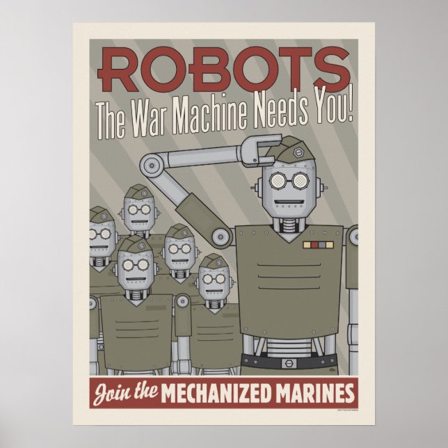 Militärische Propaganda mit Vintagem Roboter Poster (Vorne)