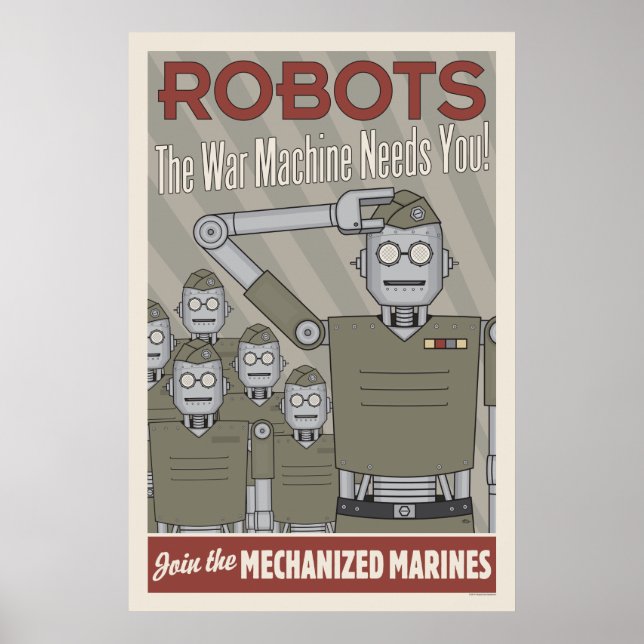 Militärische Propaganda mit Vintagem Roboter Poster (Vorne)
