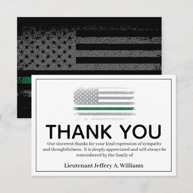 Militärische Thin Green Line Vielen Dank für Ihr E Dankeskarte (Vorne/Hinten)