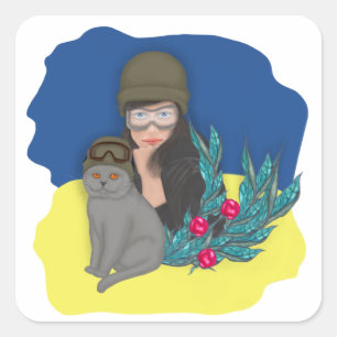 Militärische ukrainische Frau Quadratischer Aufkleber