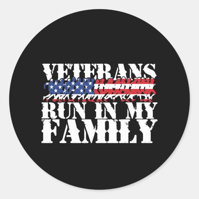 Militärische Veteranen, die in meiner Familie lauf Runder Aufkleber (Vorderseite)