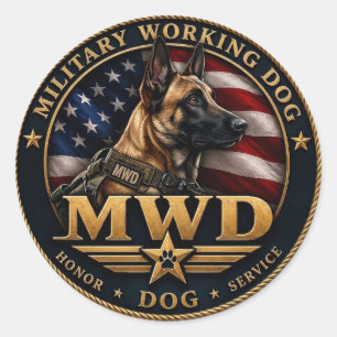 Militärischer Arbeits hund Belgischer Malinois Runder Aufkleber