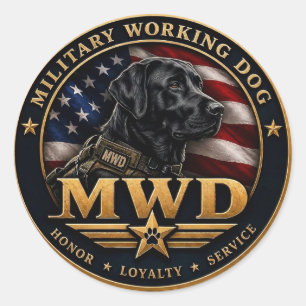 Militärischer Arbeits Hund MWD schwarzer Lab Runder Aufkleber