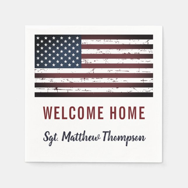 Militärischer Offizier unter amerikanischer Flagge Serviette (Vorderseite)