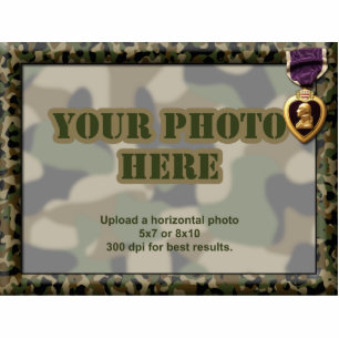 Militärischer Rahmen für lila Herz Fotoskulptur Magnet