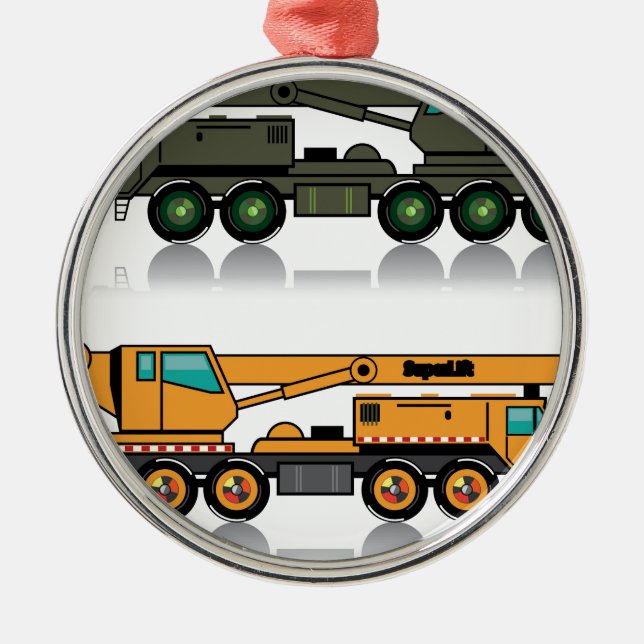 Militärischer schwerer Kran-LKW Silbernes Ornament (Vorne)