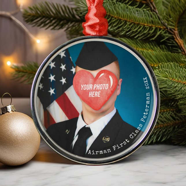 Militärischer Weihnachtsgeschenk Foto Soldat Name Ornament Aus Metall (Airman, Soldier, Marine, Sailor, Seabee, Guardian, Patriotic USA Flag Military Mom Christmas gift)